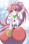 arche_klein bow broom earrings elbow_gloves flying gloves jewelry pink_hair ponytail tales_of_(series) tales_of_phantasia 