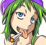  420chan bare_shoulders blue_eyes cigarette drugs green_hair hat marijuana smoking tcc_tan vector vector_trace 