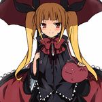  bad_id bad_pixiv_id blazblue blonde_hair bow frills gii gothic_lolita lolita_fashion long_hair lowres rachel_alucard red_bow red_hair ribbon smile solo twintails umbrella usame 