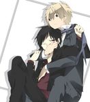  black_hair blonde_hair ciel_arc duo durarara!! gakuran heiwajima_shizuo orihara_izaya school_uniform short_hair uniform 