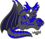  blue blue_markings claws daikiwolf daikiwolf_(character) grey_body horn markings paws purple_eyes sitting wings 
