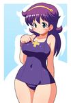  athena:_full_throttle athena_(series) blue_eyes breasts large_breasts princess_athena purple_hair shishimaru_ken'ya shishimaru_kenya solo swimsuit 