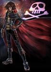  belt boots brown_hair cape gloves harlock highres male_focus multiple_belts oldschool pirate scar science_fiction skull_and_crossbones solo space space_pirate star_(sky) uchuu_kaizoku_captain_harlock uniform weapon yusao 