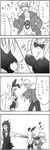  4koma animal_ears apron bare_shoulders black_hair bow bowtie breasts bunny_suit bunny_tail bunnysuit cleavage comic fairy_tail gajeel_redfox glasses heart loke_(fairy_tail) long_image lucy_heartfilia monochrome pantyhose punch punching tail tall_image translation_request waiter 