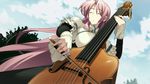  1girl cg eyes_closed female game_cg girl instrument long_hair nitroplus pink_hair sky solo soukou_akki_muramasa violin 