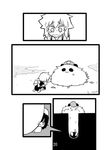  animal_ears bunny_ears comic greyscale hat hong_meiling_(panda) inaba_tewi izayoi_sakuya leaf maid monochrome multiple_girls pitfall seki_(red_shine) silent_comic star stuck tears touhou wavy_mouth 