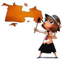  black_skirt breathing_fire brown_hair chibi fire flame hat medium_skirt necktie onikobe_rin shirt short_hair skirt solo touhou usami_renko 