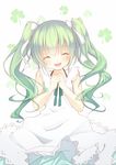  ^_^ alternate_costume closed_eyes dress green_hair hair_ribbon happy hatsune_miku long_hair nana_mikoto ribbon smile solo twintails vocaloid 