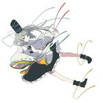  dress green_eyes grey_hair hat japanese_clothes kariginu kintaro long_hair long_sleeves mononobe_no_futo pigeon-toed ribbon simple_background smile smirk solo tate_eboshi touhou white_background wide_sleeves 