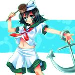  anchor aqua_eyes black_hair hat hishaku lowres midriff murasa_minamitsu navel rai_(rai-s) sailor sailor_hat shorts solo touhou 