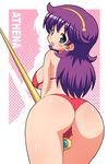  ass athena:_full_throttle athena_(series) bikini blue_eyes breasts cameltoe large_breasts princess_athena purple_hair shishimaru_ken'ya shishimaru_kenya solo swimsuit 