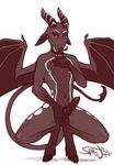  collar crouching demon dragon hooves horn hybrid legs male plain_background solo spottyjaguar spreading tail valiej white_background wings 