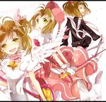  bad_id bad_pixiv_id brown_hair cardcaptor_sakura chidori_(@rom) choker dress fuuin_no_tsue glove_bow gloves green_eyes hat hoshi_no_tsue kinomoto_sakura magical_girl pink_choker pink_hat school_uniform serafuku short_hair star star_choker tomoeda_elementary_school_uniform wand white_gloves wings 