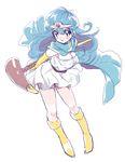  amezawa_koma belt blue_eyes blue_hair boots breasts cape circlet cleavage dragon_quest dragon_quest_iii elbow_gloves gloves large_breasts long_hair sage_(dq3) solo staff 