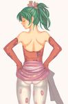  ass back bare_shoulders closed_eyes earrings elbow_gloves final_fantasy final_fantasy_vi gloves green_hair hair_ribbon jewelry looking_back panties panties_under_pantyhose pantyhose ponytail print_legwear profile ribbon solo tina_branford underwear white_legwear yukihiro 