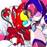  blue blue_eyes brass cord female lesbian low_res machine mechanical medabots peppercat pink_eyes red red_body robot tail unknown_artist white white_body 