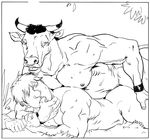 anal_penetration anthro bovine bull cattle duo furronika gay human human_on_anthro interspecies male mammal minotaur monochrome muscles penetration sketch 