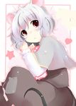  animal_ears blush capelet dress grey_dress grey_hair heart lying mouse mouse_ears mouse_tail nazrin on_side open_mouth red_eyes shichinose shirt short_hair silver_hair solo tail touhou 