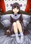  bed black_cat black_hair cat gokou_ruri gothic_lolita lolita_fashion long_hair mole mole_under_eye nail_polish ninny-world ore_no_imouto_ga_konna_ni_kawaii_wake_ga_nai panties pantyshot pantyshot_(sitting) pillow pink_eyes purple_eyes sitting socks solo underwear white_legwear 