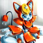  blue_eyes cord female happy jiayi kneeling machine mechanical medabots peppercat red robot solo tail white 