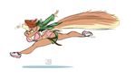  2011 animal_ears big_breasts bra breasts brown_hair clothing coffee female fluffy_tail freckles green_eyes hair panties penny_(character) plain_background rodent running shoes short_hair solo squirrel tail underwear white_background zaftigbunnypress 