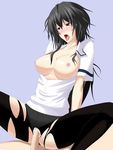  1girl areolae big_breasts black_hair blush breasts breasts_outside cum highres large_breasts maji_de_watashi_ni_koi_shinasai! maji_de_watashi_ni_koishinasai!_s musashibou_benkei nipples open_mouth pantyhose pixiv_manga_sample resized stocking thighhighs tongue torn_clothes torn_pantyhose uncensored 