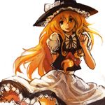  alternate_eye_color arm_behind_back blonde_hair blue_eyes bow braid hair_bow hat kirisame_marisa long_hair nd oekaki open_mouth puffy_sleeves side_braid smile solo touhou witch_hat 