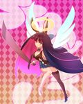  angel_wings animal_ears argyle bad_deviantart_id bad_id blue_eyes blue_skirt bow bowtie bra_strap breasts bunny_ears cleavage halo high_heels holding holding_weapon large_breasts left-handed miniskirt mismatched_footwear multicolored_hair naso4 panty_&amp;_stocking_with_garterbelt pink_hair purple_hair shoes single_thighhigh skirt solo stocking_(psg) sword thighhighs weapon wings wrist_cuffs 