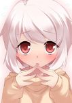  albino bad_id bad_pixiv_id blush face highres open_mouth original red_eyes short_hair solo steepled_fingers sweater upper_body white_hair yamane_akira 