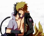  2boys animal_ears black_hair blonde_hair cat_ears cat_tail duo eita eitaaa fox_ears fox_tail male male_focus md5_mismatch multiple_boys naruto open_clothes open_mouth open_shirt shirt short_hair smile spiked_hair spiky_hair tail uchiha_sasuke undressing uzumaki_naruto whiskers yaoi 