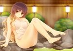  anklet barefoot breasts covering cpu_(hexivision) gradient_hair highres hijiri_byakuren jewelry large_breasts long_hair multicolored_hair nude nude_cover onsen purple_hair sitting solo touhou towel two-tone_hair yellow_eyes 