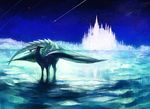  dragon feral horn looking_back night sakaya scales snow solo spikes standing star wings 