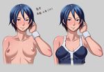  blue_hair breasts butcha-u copyright_request covered_nipples nipples short_hair small_breasts tank_top wristband 
