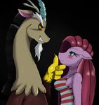  absurd_res anthro anthrofied big_breasts blue_eyes blush breasts chimera discord_(mlp) draconequus dragon duo equine female friendship_is_magic hair hasbro hi_res horn horse hybrid mammal my_little_pony pink_hair pinkamena_(mlp) pinkie_pie_(mlp) pony sssonic2 