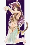  animal_ears arabian_clothes barefoot blush bracelet breasts carlos_toshiki cat_ears cat_tail face gold green_eyes groin hair_censor hair_ornament hair_over_breasts hairpin hands jewelry kneeling long_hair medium_breasts navel necklace nipples no_panties nude original purple_hair sash see-through slit_pupils solo tail wavy_hair whiskers 