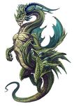  dragon feral flying horn male monta pinup plain_background pose scales scar solo spikes wings 
