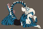  blue blue_fur blue_tiger breasts chain chest_tuft corset feline female fur hair looking_at_viewer mammal open_mouth pawpads paws solo stripes tiger tuft white_hair 