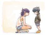  1boy 1girl age_difference boy bra female food girl gorillaz murdoc_niccals noodle noodle_(gorillaz) noodles purple_hair short_hair simple_background small_breasts underwear 