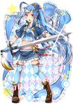  bad_id bad_pixiv_id blue_hair bow frills hair_ornament highres long_hair midriff navel pixiv pixiv-tan sakuragi_ren solo sword thighhighs weapon zettai_ryouiki 