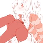  blush chibikko_(morihito) eyebrows long_hair monochrome morihito original shorts solo striped thick_eyebrows thighhighs 