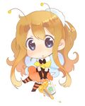  animal_costume antennae bad_id bad_pixiv_id bee bee_costume blonde_hair blue_eyes bucket bug chibi frilled_skirt frills honey insect k-on! kotobuki_tsumugi long_hair miniskirt orange_skirt simple_background skirt solo sunameri_oishii white_background wings 