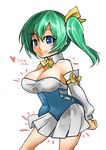  alternate_costume arms_behind_back bare_shoulders blue_eyes breasts cleavage daiyousei english green_hair hair_ribbon large_breasts memento_vivi miniskirt pleated_skirt ribbon side_ponytail skirt smile solo touhou white_skirt 