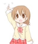  aioi_yuuko arm_up bad_id bad_nicoseiga_id blush brown_eyes brown_hair daitirumoesu index_finger_raised miniskirt nichijou open_mouth pink_skirt plaid plaid_skirt pleated_skirt pointing pointing_up school_uniform short_hair skirt solo tokisadame_school_uniform younger 