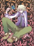  bad_id bad_pixiv_id blonde_hair boots hinatsu ivan_karelin jacket letterman_jacket male_focus pinwheel purple_eyes purple_jacket sitting solo tiger_&amp;_bunny 