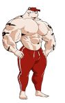  2018 abs anthro biceps clothing feline fur hat kemono male mammal muscular muscular_male nipples pantherine pecs simple_background solo syukapong tiger white_fur 