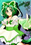  akimoto_komachi bad_id bad_pixiv_id bike_shorts brooch bug butterfly character_name cure_mint dress earrings eyebrows gloves green green_eyes green_hair insect jewelry long_hair magical_girl outstretched_hand pleated_skirt precure serious skirt solo sparkle yes!_precure_5 yukishiro_midori 