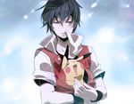  black_hair fingernails gen_1_pokemon male_focus no_hat no_headwear pikachu pixiv_red pokemon pokemon_(creature) pokemon_(game) pokemon_gsc pokemon_rgby red_(pokemon) red_(pokemon_rgby) red_eyes shuri_(84k) snow wristband 