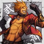  blonde_hair blue_eyes collar gloves king_of_fighters kof muscle shen_woo smile snk tattoo 
