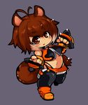  animal_ears black_legwear blazblue blush breasts brown_eyes brown_hair chibi clenched_hands full_body gloves makoto_nanaya medium_breasts microskirt midriff navel nekodason orange_skirt short_hair skirt smile solo squirrel_ears squirrel_tail tail thighhighs underboob 