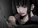  abna-ya black_hair censored ga-rei ga-rei_zero handjob hime_cut isayama_yomi lick licking penis pubic_hair purple_eyes 